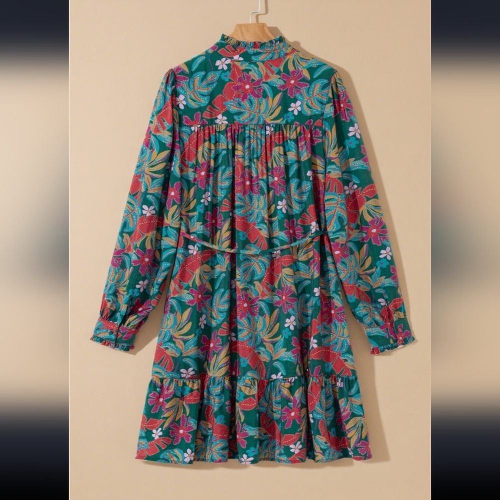 Leaf Print Ruffle Mini Dress - Picture 5 of 6